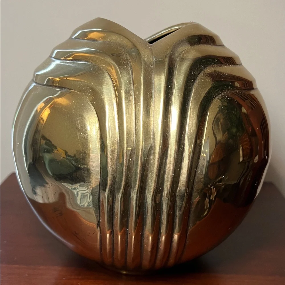 Vintage Gold Solid Brass Art Deco Vase Planter